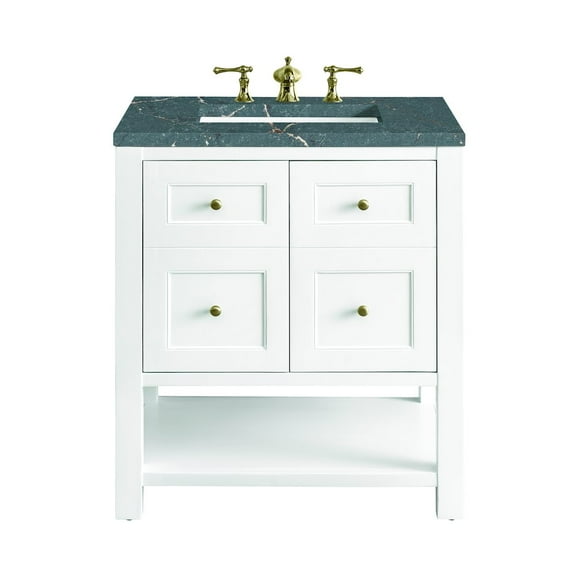 James Martin Vanities 30" Single Vanity, Bright White w/ 3 CM Parisien Bleu Top