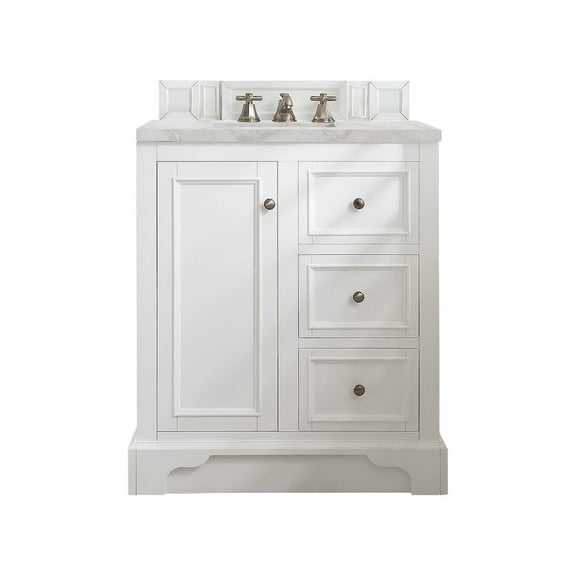 James Martin Vanities 30" Single Vanity, Bright White w/ 3 CM Victorian Silver Quartz Top