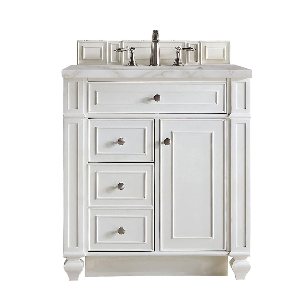 Bright White MDF Single Freestanding Bathroom Vanity with Backsplash