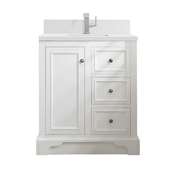 James Martin Vanities 30" Single Vanity, Bright White w/ Single Hole 3 CM White Zeus Quartz Top