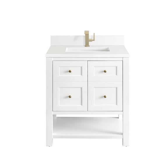 James Martin Vanities 30" Single Vanity, Bright White w/ Single Hole 3 CM White Zeus Top & Backsplash