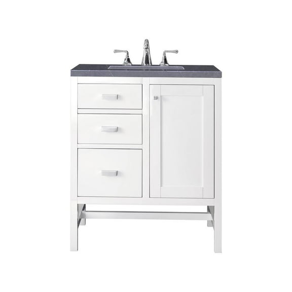 James Martin Vanities 30" Single Vanity Cabinet, Glossy White, w/ 3 CM Charcoal Soapstone Quartz Top