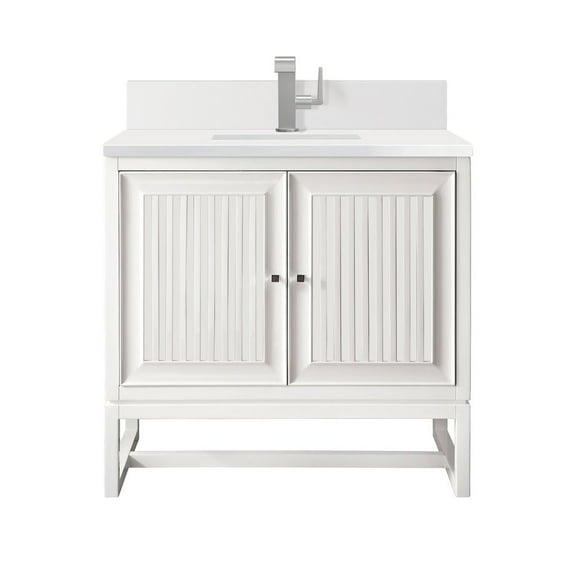 James Martin Vanities 30" Single Vanity, Glossy White w/ Single Hole 3 CM White Zeus Quartz Top