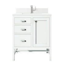 James Martin Vanities 30" Single Vanity, Glossy White w/ Single Hole 3 CM White Zeus Quartz Top