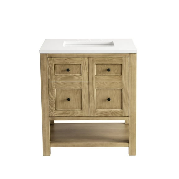James Martin Vanities 30" Single Vanity, Light Natural Oak w/ 3 CM White Zeus Top