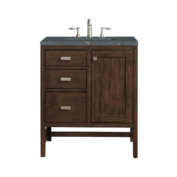 James Martin Vanities 30" Single Vanity, Mid-Century Acacia w/ 3 CM Parisien Bleu Quartz Top