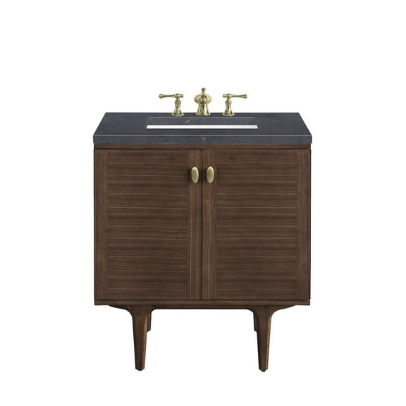 James Martin Vanities 30" Single Vanity, Mid-Century Walnut w/ 3 CM Charcoal Soapstone Top