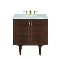 James Martin Vanities 30" Single Vanity, Mid-Century Walnut w/ 3 CM Victorian Silver Top