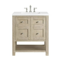 James Martin Vanities 30" Single Vanity, Whitewashed Oak w/ 3 CM White Zeus Quartz Top