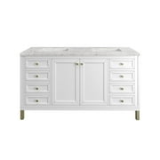 James Martin Vanities 60" Double Vanity, Glossy White w/ 3 CM Eternal Jasmine Pearl Top