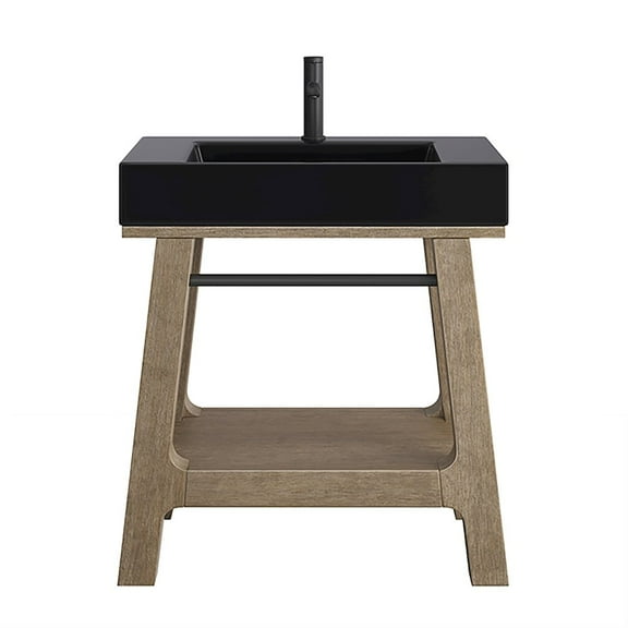 James Martin Vanities 31.5" Single Sink Console, Weathered Timber w/ Black Matte Mineral Top