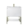 thumbnail image 1 of James Martin Vanities 31.5" Single Vanity, Glossy White, Champagne Brass Base w/ Glossy White Top, 1 of 7