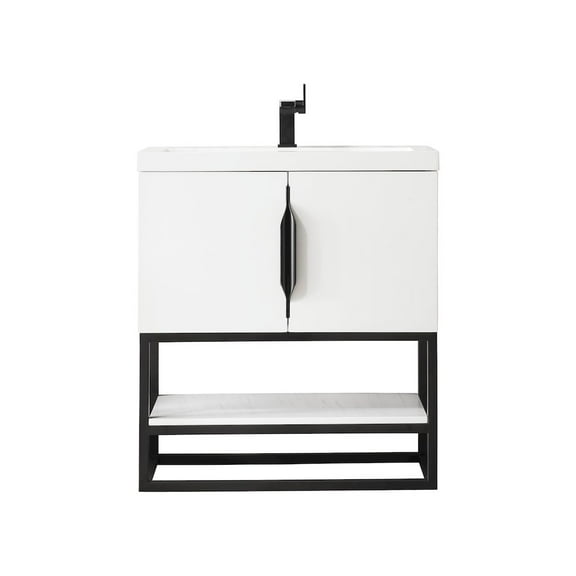 James Martin Vanities 31.5" Single Vanity, Glossy White, Matte Black, w/ White Glossy Top