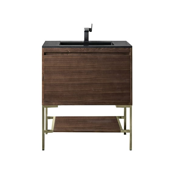 James Martin Vanities 31.5" Single Vanity, Mid-Century Walnut, Champagne Brass Base