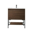 thumbnail image 1 of James Martin Vanities 31.5" Single Vanity, Mid-Century Walnut, Matte Black Base w/ Glossy White Top, 1 of 7