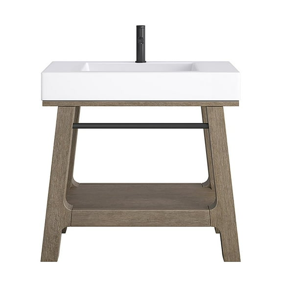 James Martin Vanities 36" Single Sink Console, Weathered Timber w/ Glossy White Mineral Top