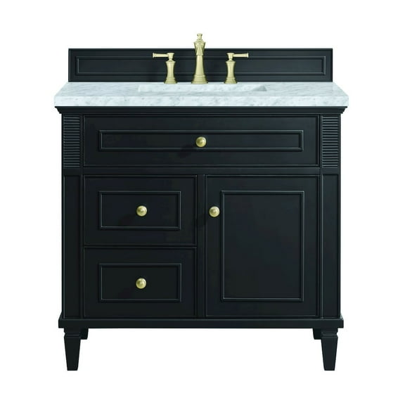 James Martin Vanities 36" Single Vanity, Black Onyx w/ 3 CM Carrara White Marble Top