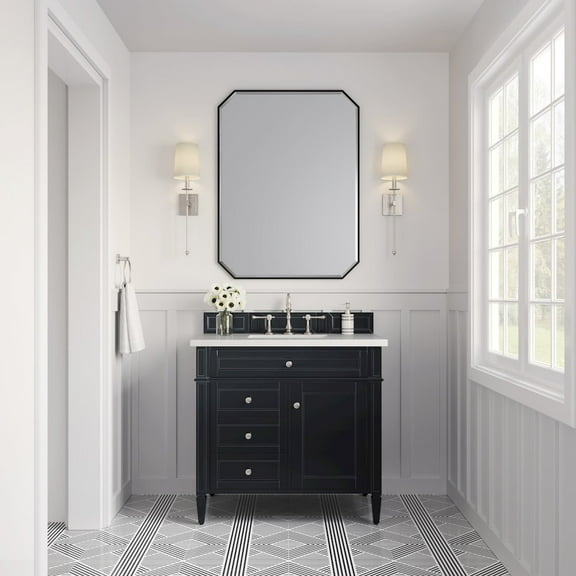 James Martin Vanities 36" Single Vanity, Black Onyx w/ 3 CM White Zeus Quartz Top