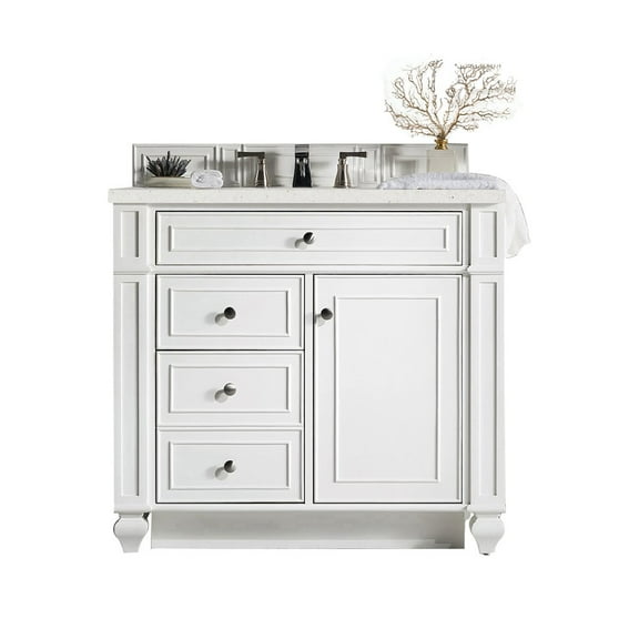 James Martin Vanities 36" Single Vanity, Bright White w/ 3 CM Lime Delight Quartz Top