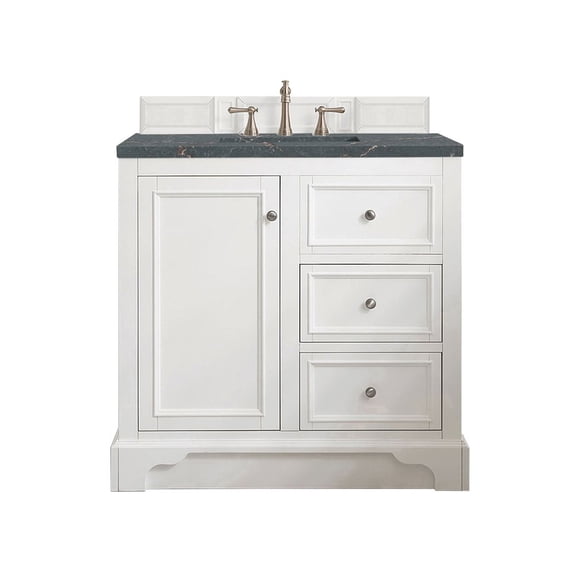 James Martin Vanities 36" Single Vanity, Bright White w/ 3 CM Parisien Bleu Quartz Top