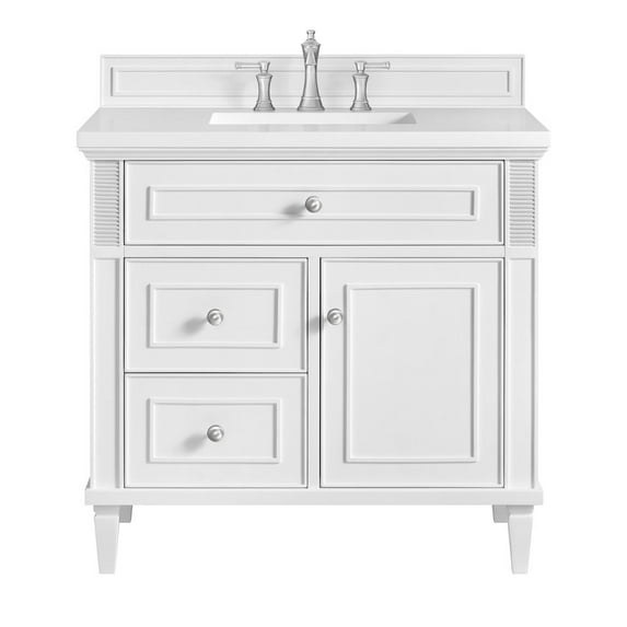 James Martin Vanities 36" Single Vanity, Bright White w/ 3 CM White Zeus Quartz Top