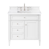 James Martin Vanities 36" Single Vanity, Bright White w/ 3 CM White Zeus Quartz Top