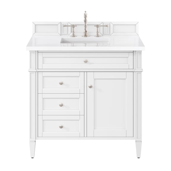James Martin Vanities 36" Single Vanity, Bright White w/ 3 CM White Zeus Quartz Top