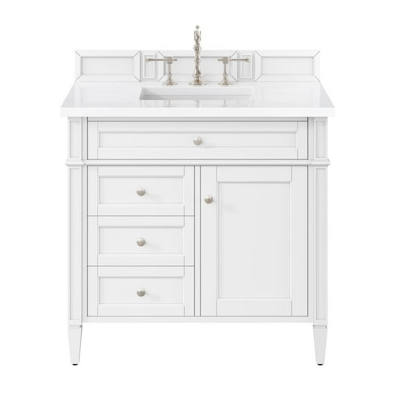 James Martin Vanities 36" Single Vanity, Bright White w/ 3 CM White Zeus Quartz Top