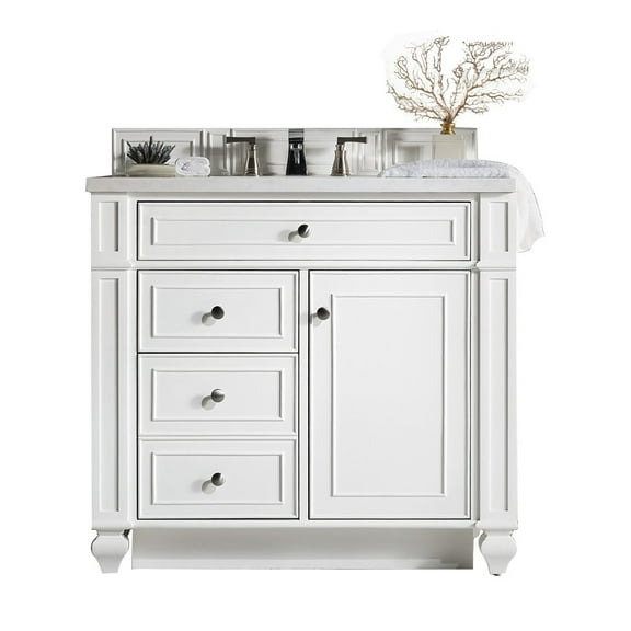 James Martin Vanities 36" Single Vanity, Bright White w/ 3 CM White Zeus Quartz Top