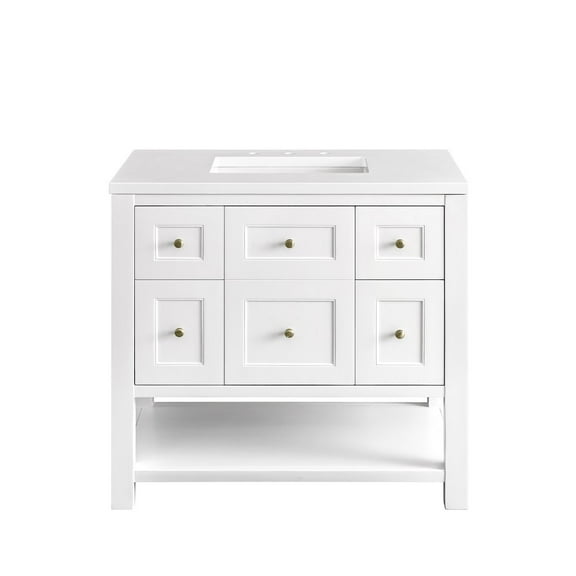 James Martin Vanities 36" Single Vanity, Bright White w/ 3 CM White Zeus Top