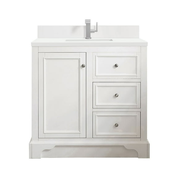 James Martin Vanities 36" Single Vanity, Bright White w/ Single Hole 3 CM White Zeus Quartz Top