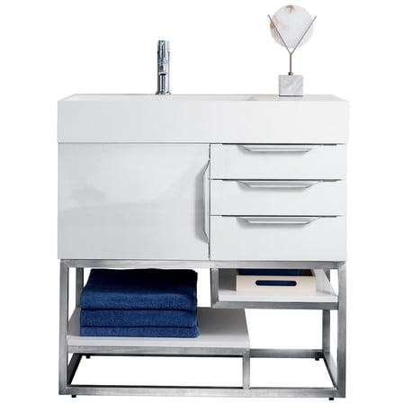 James Martin Vanities 36" Single Vanity Cabinet, Glossy White, Brushed Nickel