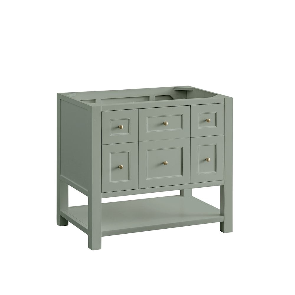Smokey Celadon Green Solid Wood Single Vanity Base with Brass Knobs