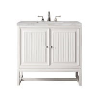 James Martin Vanities 36" Single Vanity, Glossy White w/ 3 CM Victorian Silver Quartz Top