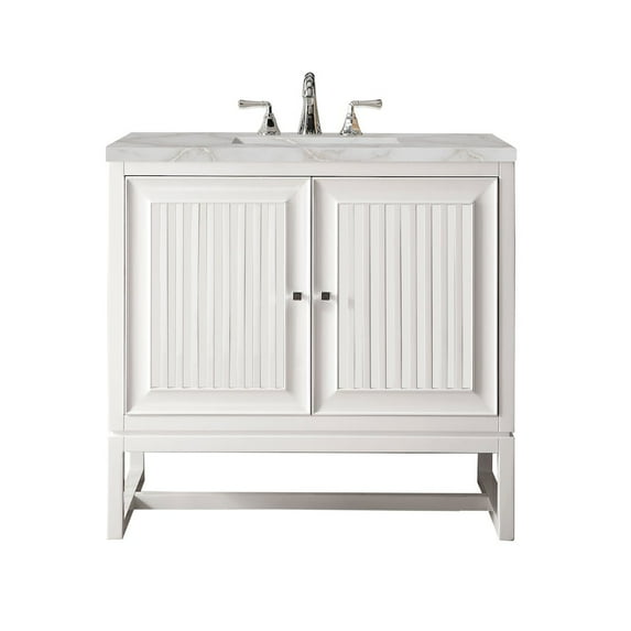 James Martin Vanities 36" Single Vanity, Glossy White w/ 3 CM Victorian Silver Quartz Top