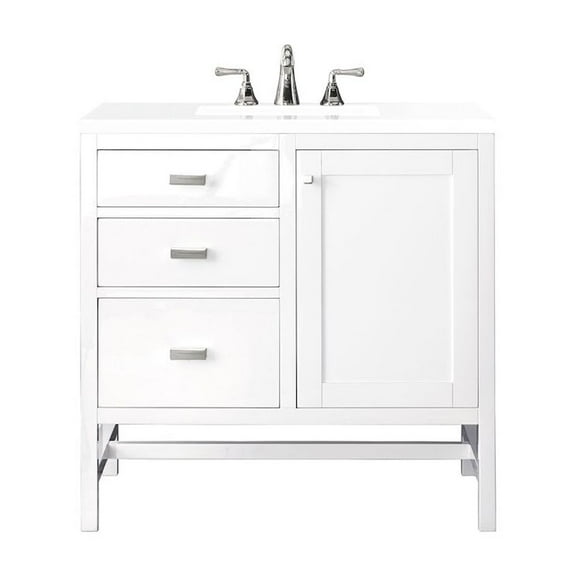 James Martin Vanities 36" Single Vanity, Glossy White w/ 3 CM White Zeus Quartz Top