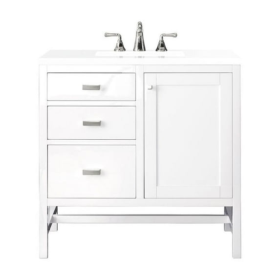 James Martin Vanities 36" Single Vanity, Glossy White w/ 3 CM White Zeus Quartz Top