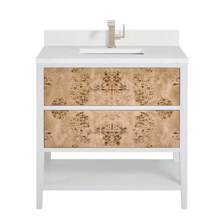 James Martin Vanities 36" Single Vanity, Light Mappa Burl and Polished White
