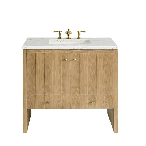 James Martin Vanities 36" Single Vanity, Light Natural Oak w/ 3 CM Ethereal Noctis Top