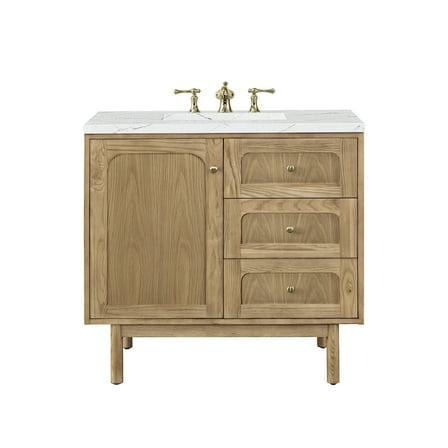 James Martin Vanities 36" Single Vanity, Light Natural Oak w/ 3 CM Ethereal Noctis Top