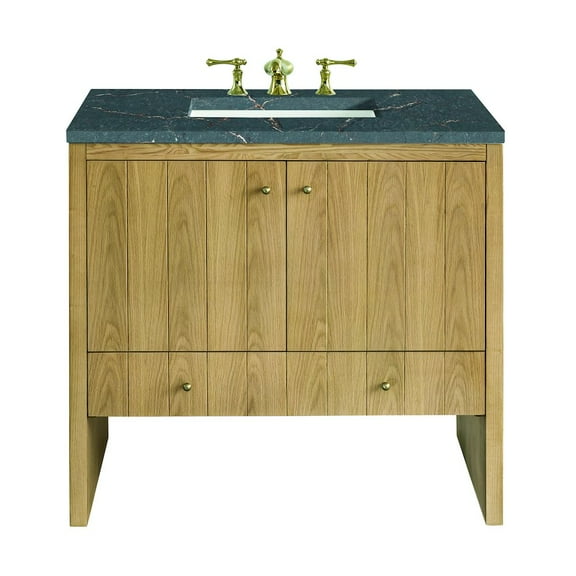James Martin Vanities 36" Single Vanity, Light Natural Oak w/ 3 CM Parisien Bleu Top