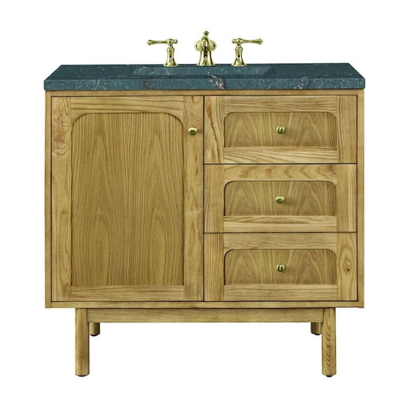 James Martin Vanities 36" Single Vanity, Light Natural Oak w/ 3 CM Parisien Bleu Top