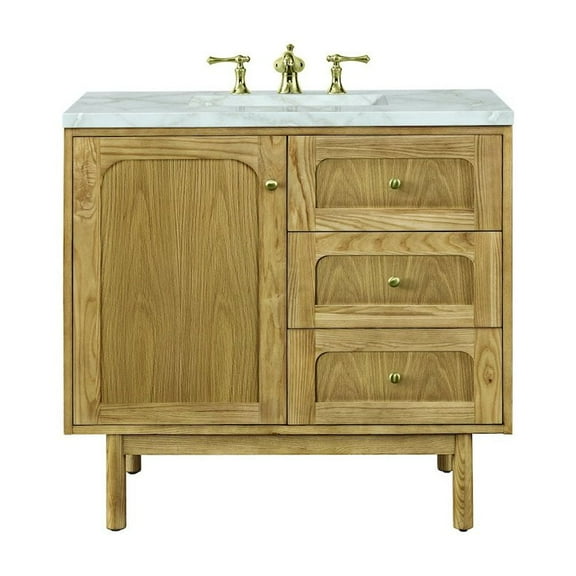 James Martin Vanities 36" Single Vanity, Light Natural Oak w/ 3 CM Victorian Silver Top