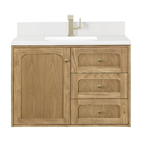 James Martin Vanities 36" Single Vanity, Light Natural Oak w/ Single Hole 3 CM White Zeus Top