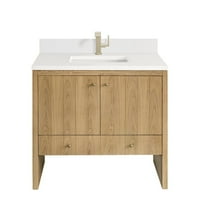 James Martin Vanities 36" Single Vanity, Light Natural Oak w/ Single Hole 3 CM White Zeus Top