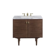 James Martin Vanities 36" Single Vanity, Mid-Century Walnut w/ 3 CM Carrara Marble Top