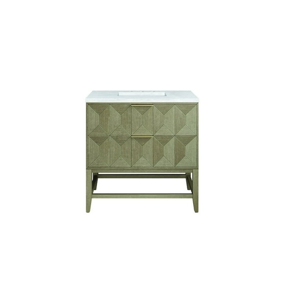 James Martin Vanities 36" Single Vanity, Pebble Oak w/ 3 CM Arctic Fall Top