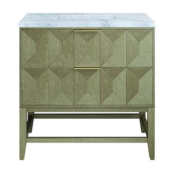 James Martin Vanities 36" Single Vanity, Pebble Oak w/ 3 CM Carrara Marble Top