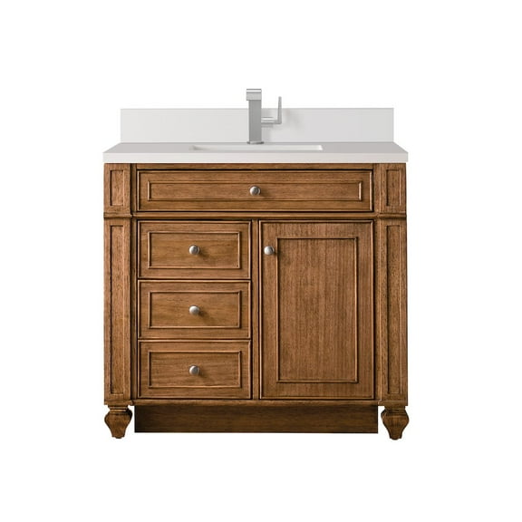 James Martin Vanities 36" Single Vanity, Saddle Brown w/ Single Hole 3 CM White Zeus Quartz Top