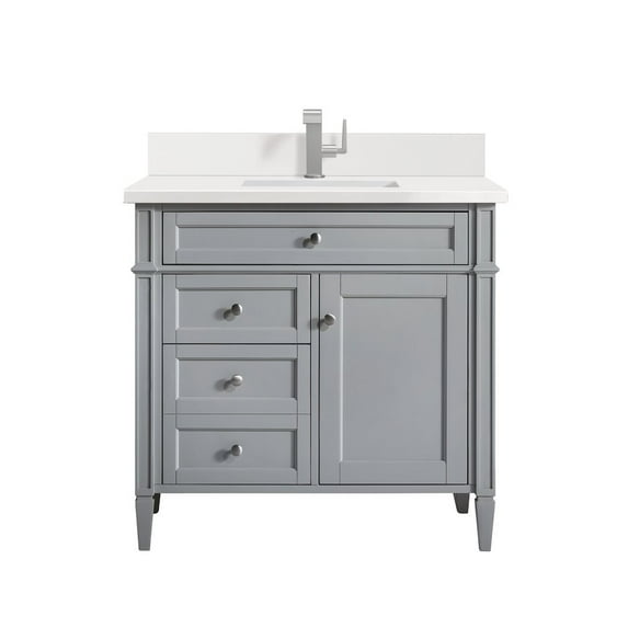 James Martin Vanities 36" Single Vanity, Urban Gray w/ Single Hole 3 CM White Zeus Quartz Top